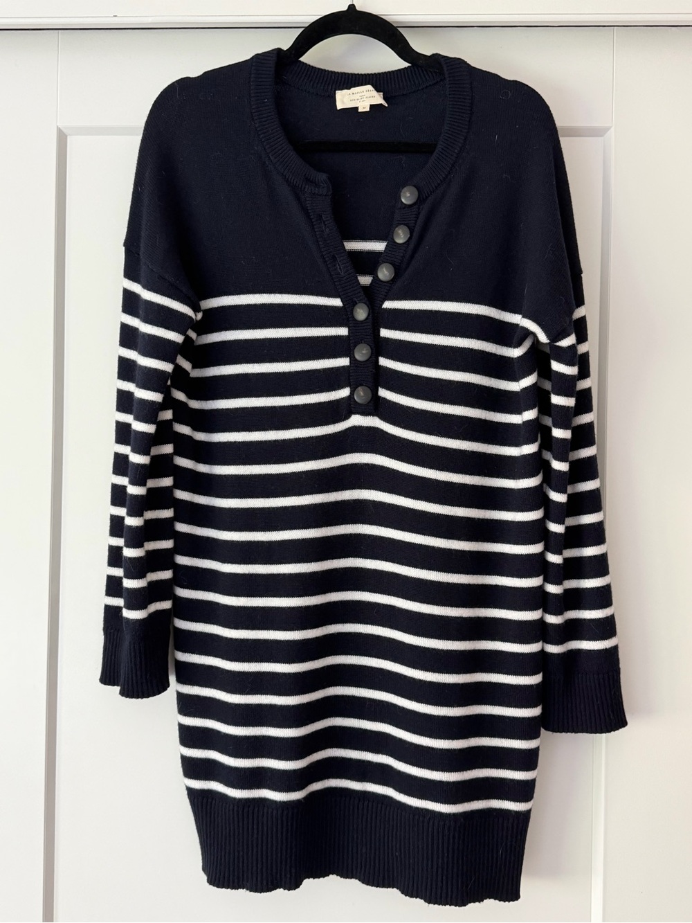 SÉZANE Striped Navy and White Button Sweater Dress